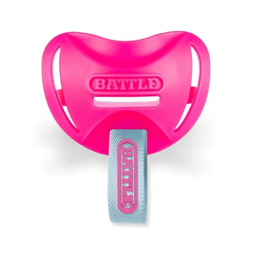 Battle Sports Speedtab F7 Football Mouthguard, Pink | No-boil design ready to use out of the package, Braces compatible, Pull tab finger strap for quick removal, Secure fit - color: Pink