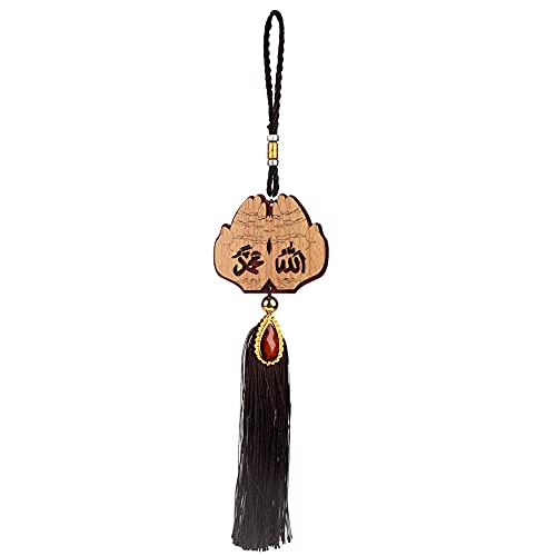 Islamic Car Rear Mirror Hanging Ornament, Imitation Wood Islamic Car Rear Mirror Decoration Muslim Hanging Pendants with Tassel for Muslim Decor - size: 140245