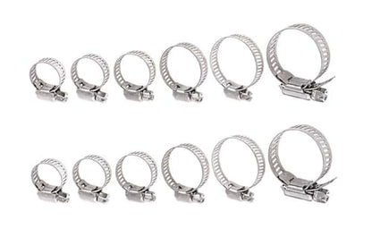 12-Pack 304 Stainless Steel Adjustable Worm Gear Hose Clamps Assortment Kit – Rust-Resistant Pipe & Duct Clamps (6 Sizes)