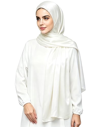 Lina & Lily Luxury Satin Hijab Head Scarf Shawl Wrap for Muslim Women Extra Long - color: Ivory White