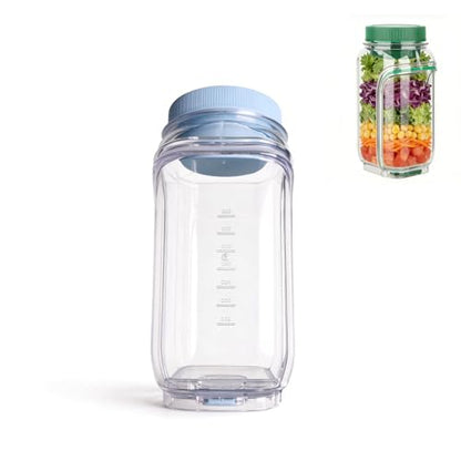 Salad Jar with Side Opening - Leakproof Salad Container & Pod, Mason Jar with Dressing Cup, Portable Lunch Container for Meal Prep, Dishwasher & Freezer Safe, for Office, Gym (Light Blue) - color: Light Blue