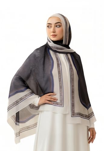 Hijab Modest and Elegant | Beautifully Designed Printed Chiffon Patterns | Muslim Women Head Scarf and Veil - color: Blue D