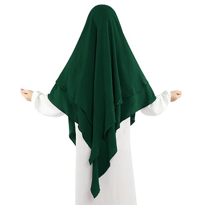 Khalat Muslim Prayer Hijab - 2 Layers Soft Breathable Islamic Dubai Women's Instant Long Hijab - color: Dark Green