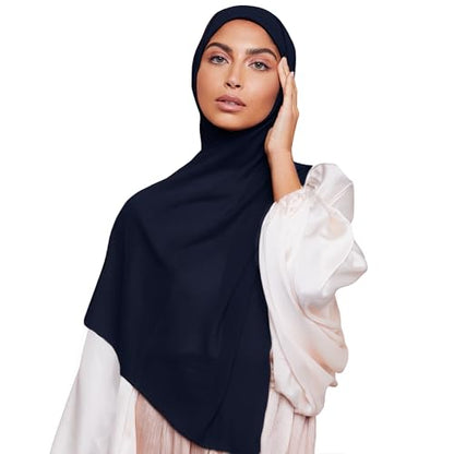 Premium Chiffon Hijab Scarf for Women Lightweight Non Slip Fashion Scarves - color: Navy Blue, size: 1 Pack