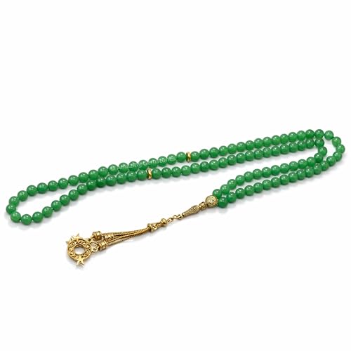 Amazing Gemstone Crystal Tasbeeh with Moon and Star Charm - Certified Crystal Muslim Prayer Beads Natural Gemstone Tasbih Gift for Ramadan Dhikr and Daily Namaz (G) - color: Green Aventurine