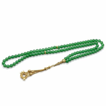 Amazing Gemstone Crystal Tasbeeh with Moon and Star Charm - Certified Crystal Muslim Prayer Beads Natural Gemstone Tasbih Gift for Ramadan Dhikr and Daily Namaz (G) - color: Green Aventurine