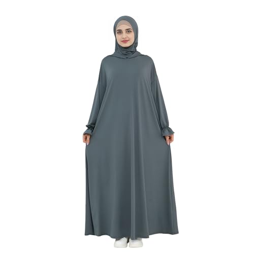 Abaya Muslim Women Hooded Dress Loose Sleeve Loose Maxi Modest Islamic Clothing Prayer Dress Kaftan - color: Dark Gray