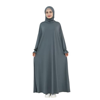 Abaya Muslim Women Hooded Dress Loose Sleeve Loose Maxi Modest Islamic Clothing Prayer Dress Kaftan - color: Dark Gray