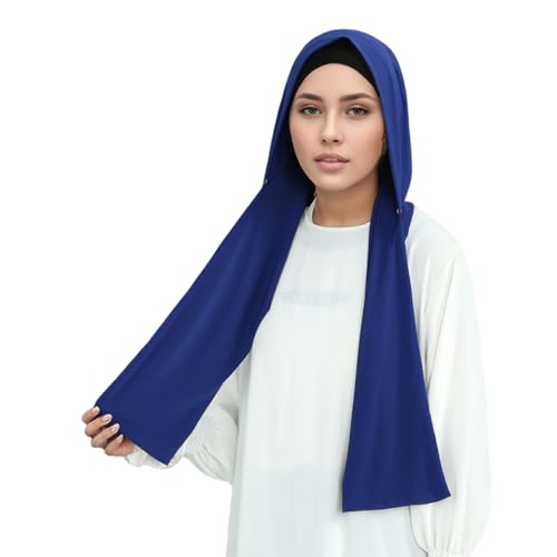 Yeieeo Muslim Inner Hijab With Button Cap for Women Turban Underscarf Undercap Bonnet Islamic Jersey Tube Caps - color: Blue