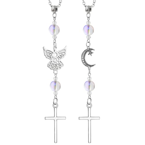 2 Pack Rear View Mirror Accessories Cross Guardian Angel Car Charm,Christian Car Jewelry Accessories,Hanging Ornaments for Rear View Mirror,Religious Gifts for Women(Iridescent White) - color: Iridescent White