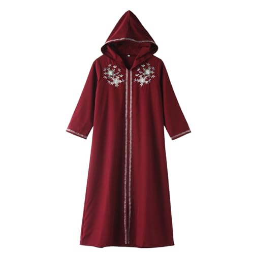 Kids Girls Abaya Muslim Eid Dress Gold Embroidered Lace Hooded Maxi Kaftan Robe Islamic Dubai Prayer Clothes - color: B-red, size: 10 Years