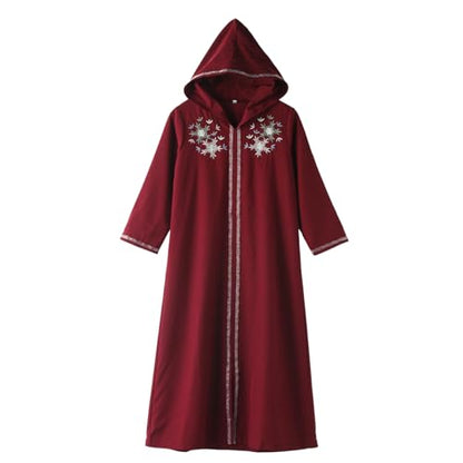 Kids Girls Abaya Muslim Eid Dress Gold Embroidered Lace Hooded Maxi Kaftan Robe Islamic Dubai Prayer Clothes - color: B-red, size: 8 Years