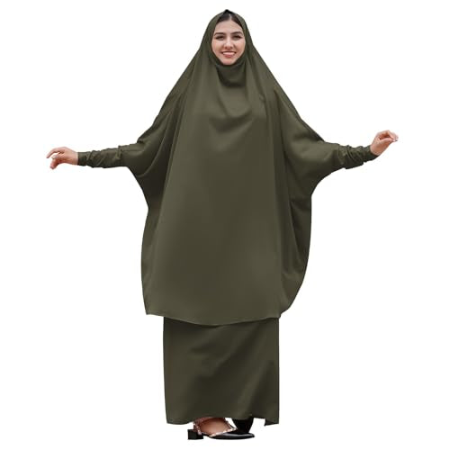 Abayas for Women Muslim Chiffon Prayer Burqa Dress Burkas for Women Muslim Hijab Dress Full Length Islamic Veil Abaya Set - color: Green
