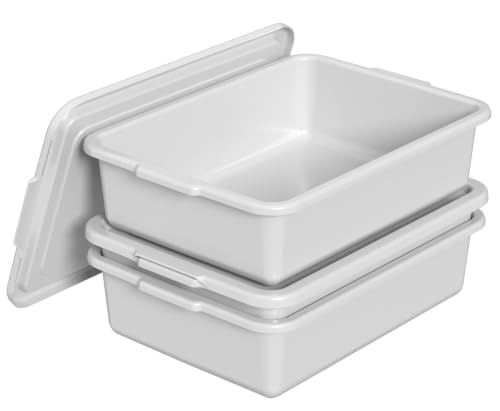 13 L Bus Tub with Lid, Commercial Food Service Bus Tubs, 3 Packs | Light Gray Plastic utility Bus Boxes for Restaurant - size: 13 L with Lid