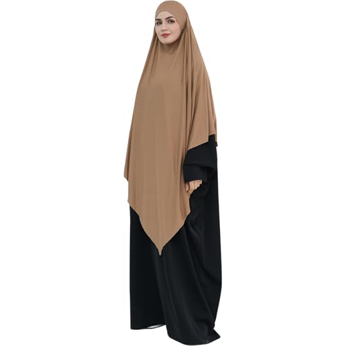 khalat Muslim Stretch Hijab Solid Color Full Cover Hijab for Women V-shaped Fashion Daily Prayer Hijab - color: Khaki