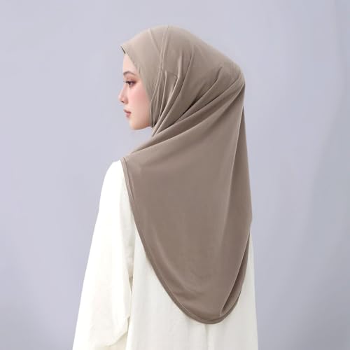 Yeieeo Women's Instant Hijab, Premium Crystal Knit Full Coverage Ready to Wear Long Headscarf, Breathable Stretch Hijab - color: Khaki