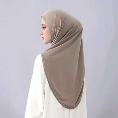 Yeieeo Women's Instant Hijab, Premium Crystal Knit Full Coverage Ready to Wear Long Headscarf, Breathable Stretch Hijab - color: Khaki
