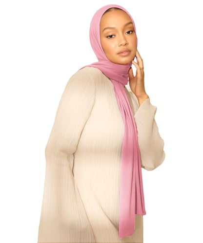 Hijab Scarf for Women Soft Muslim Hijabs Head Wrap Scarves Fashion Long Hair Shawls Stretchy Muslin Headscarf - color: Light Pink Hijab Scarf for Women