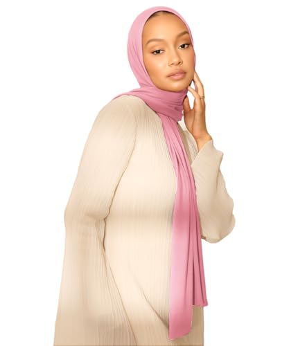 Hijab Scarf for Women Soft Muslim Hijabs Head Wrap Scarves Fashion Long Hair Shawls Stretchy Muslin Headscarf - color: Light Pink Hijab Scarf for Women