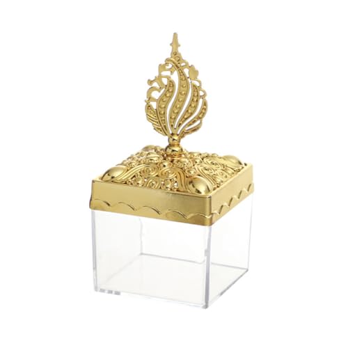 Eforcase 12PCS Royal Golden Clear Candy Boxes with Ornate Crown-Shaped Lid for Ramadan, Eid, Weddings, Parties & Gifts - color: golden clear