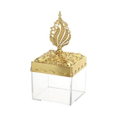 Eforcase 12PCS Royal Golden Clear Candy Boxes with Ornate Crown-Shaped Lid for Ramadan, Eid, Weddings, Parties & Gifts - color: golden clear