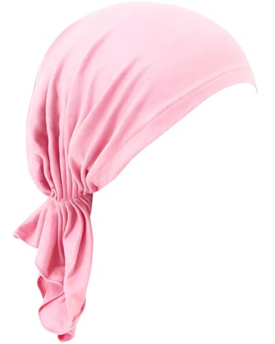 Chemo Headwear for Women Pre-Tied Head Scarf Slip On Headwraps Soft Turbans Cancer Hats Beanie Coverings Scarves - color: Pink