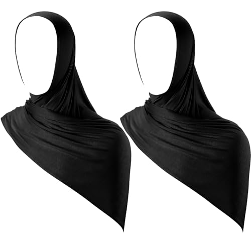 Handepo 2 Pcs Instant Hijab Jersey Hijab for Women Muslim Head Scarf Soft Lightweight Long Stretch Scarf Shawl Wrap - color: Black, Black