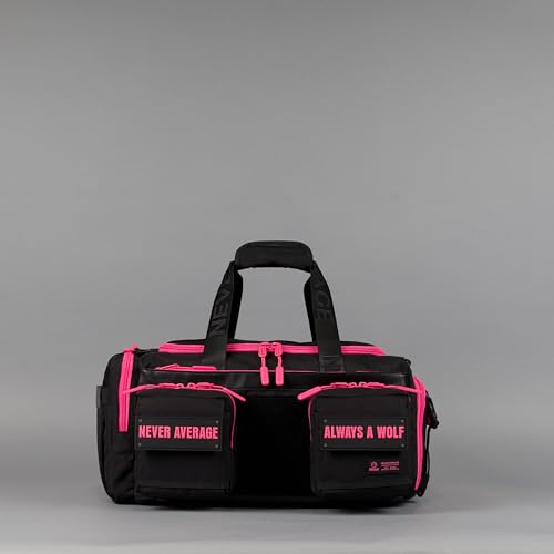 WOLFpak 30L Perfect Duffle Bag (Neon Pink) Tactical Gym Bag Hardshell Base 1000D Waterproof Travel Carry On with Shoe Compartment, Dual Cup Holders, Laptop Sleeve & Molle Straps - color: Neon Pink