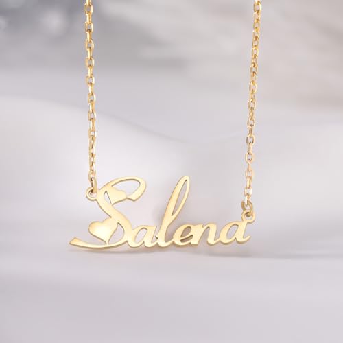 TinyName Custom Name Necklace Personalized 18K Gold Plated Nameplate Customized Jewelry Gift for Women - color: Necklace with Heart Symbols