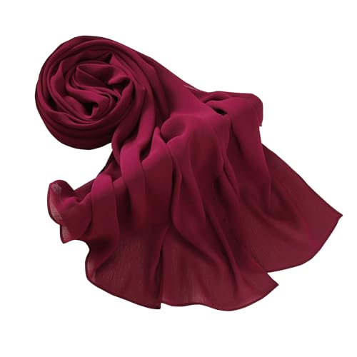 Premium Long Crinkle Chiffon Hijab Scarf for Women, Very Soft Muslim Head Scarfs - color: Rouge