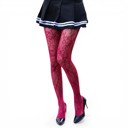 Millennials In Motion Sheer Elegance Patterned Tights - color: Burgundy Floral
