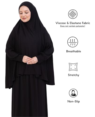 Prien Soft Prayer Dress For Women, Muslim Abaya Hijab Set, Long Turkish Cotton Praying Outfit, Islamic Clothes For Ramadan - color: Black