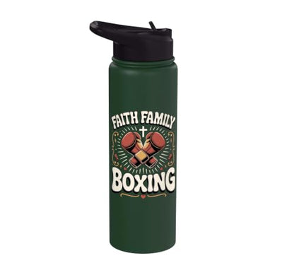 Faith Family Boxing Boxer Fighter Combat Sport Stainless Steel Insulated Water Bottle - color: Dark Green