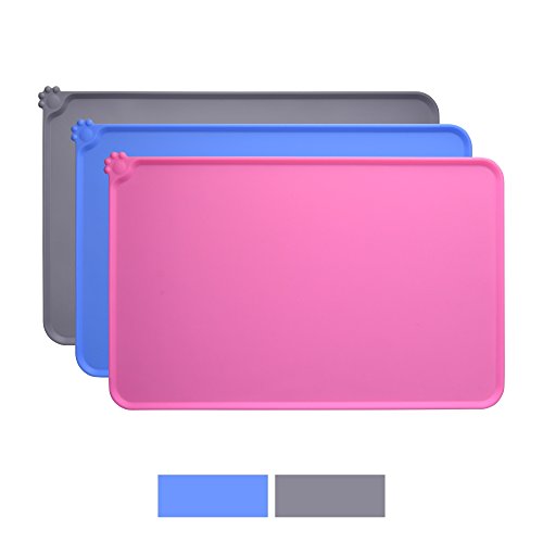 Silicone Cat & Dog Bowl Mat, Non-Slip Pet Feeding Mat - Waterproof Dog & Cat Placemat (21"x14.8", Pink) - color: Pink, size: 21"x14.8"