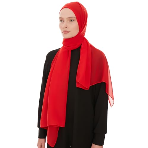 Chiffon Hijab Scarf for Women - Chiffon Hijab Muslim Headscarf Shawl - Soft Fashion Scarf Muslim Headscarf Shawl - color: Red