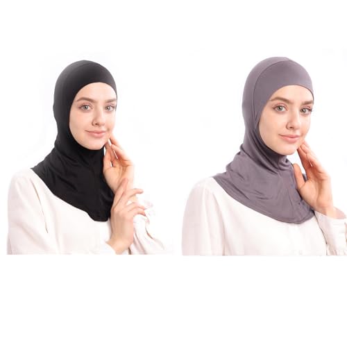 Modal Jersey Muslim Amira Instant Hijab Scarf for Women Jersey Hijab Undercaps - color: Black+dark Grey