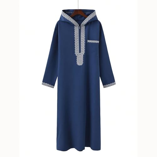 Lmdudan 2026 Middle East Arab Robes for Men Muslim Thobes - Long Sleeve Loose Hood Long Gown Dress Muslim Kaftan Thobe - color: 2-blue, size: X-Large