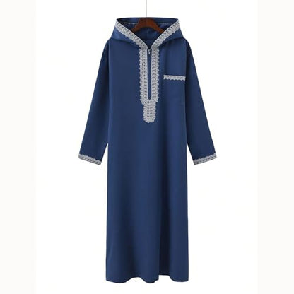 Lmdudan 2026 Middle East Arab Robes for Men Muslim Thobes - Long Sleeve Loose Hood Long Gown Dress Muslim Kaftan Thobe - color: 2-blue, size: XX-Large