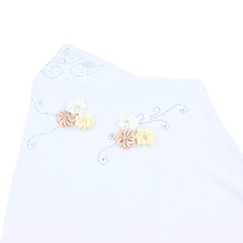 Instant Hijab for Kids Girls Hijabs Muslim Islamic Head Scarf with Rhinestone and Flowers - color: White