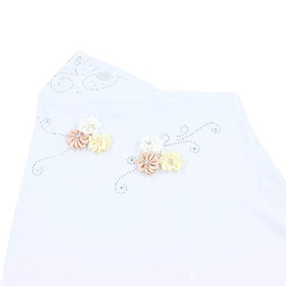 Instant Hijab for Kids Girls Hijabs Muslim Islamic Head Scarf with Rhinestone and Flowers - color: White