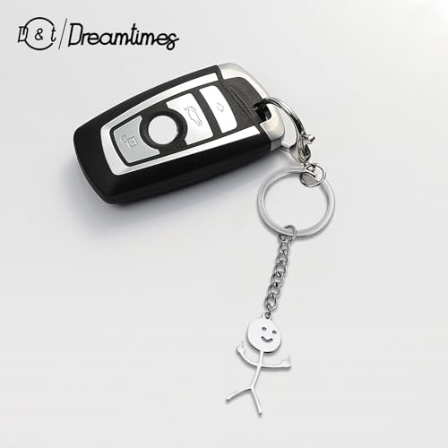 Dreamtimes Skeleton Smiley little Man Sign Language Keychain Finger Medium Stickman Bag Car Key Pendant Couple Gift Keychain - color: Silver