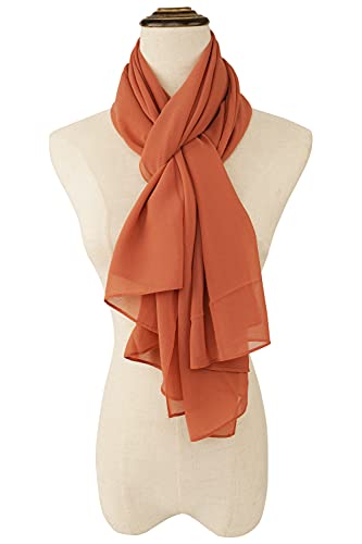 YOUR SMILE for Women Lightweight Breathable Solid Color Soft Chiffon Long Fashion Scarves Sun-proof Shawls Wrap - color: Rust Red