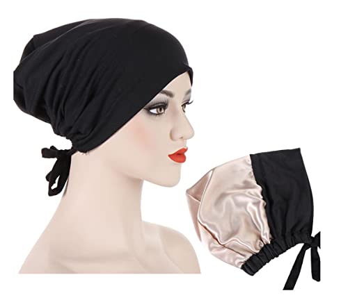 ® Soft Satin Turban Hat Inner Hijab Caps Underscarf Bonnet Hat Headwear for Cancer&Sleep - color: Black Light Grey Dark Grey Camel