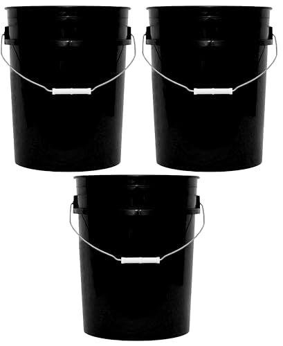 5-Gallon Bucket Only – No Lid Included, Made in USA, Food Grade BPA Free Plastic, Heavy Duty Multi-Use, Metal Handle with Grip, Stackable Storage – Black, 3 Pack - color: Black, size: 3