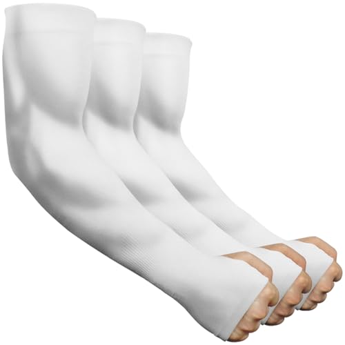 beister Arm Sleeves for Men & Women, UPF 50+ UV Sun Protection, Cooling - color: 3-pairs White(without Fashion)