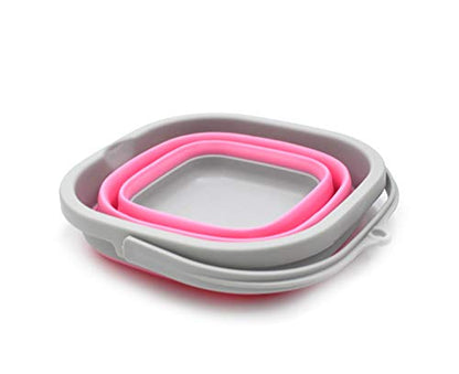 SAMMART 2.6L (0.68 Gallon) Super Mini Sqare Collapsible Plastic Bucket - Foldable Square Tub - Portable Fishing Water Pail - Space Saving Outdoor Waterpot (1, Pink) - color: Pink