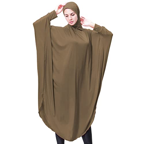 khalat Women's One-Piece Muslim Abaya Dress Large Overhead Prayer Ramadan Long Hijab Dress - color: Camel, size: X-Large