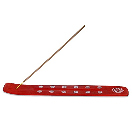 Bless-International Traditional-Handmade-Burner Wooden-Incense-Stick-Holder Ash-Catcher-Stand for-Aromatherapy-Meditation-Yoga (Fire Red) 10 Inches, Pack of 1 - color: Fire Red,10 Inch, size: One Holder
