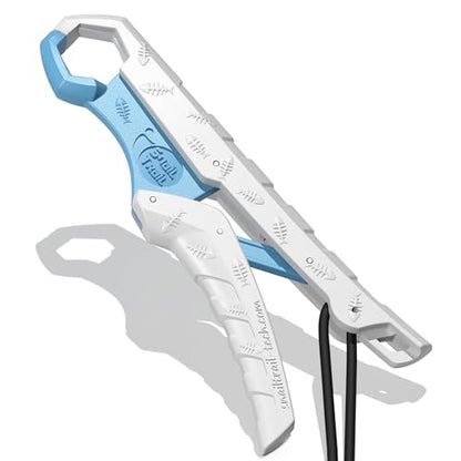 7.5'' Floating Fish Gripper, Fishing Grabber | Catfish Mouth Pliers, Caught Bass Holder, Fish Scale Hook Clamp, Saltwater Lip Grip Tool with Lanyard, Gifts for Men - color: White-blue