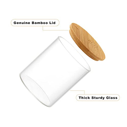 INIUNIK 3 Pack Glass Qtip Holder Dispenser with Bamboo Lid Apothecary Jars Cotton Ball Swab Holder Jar Dispenser Bathroom Vanity Canisters for Countertop Storage and Organization - size: 3 Pack